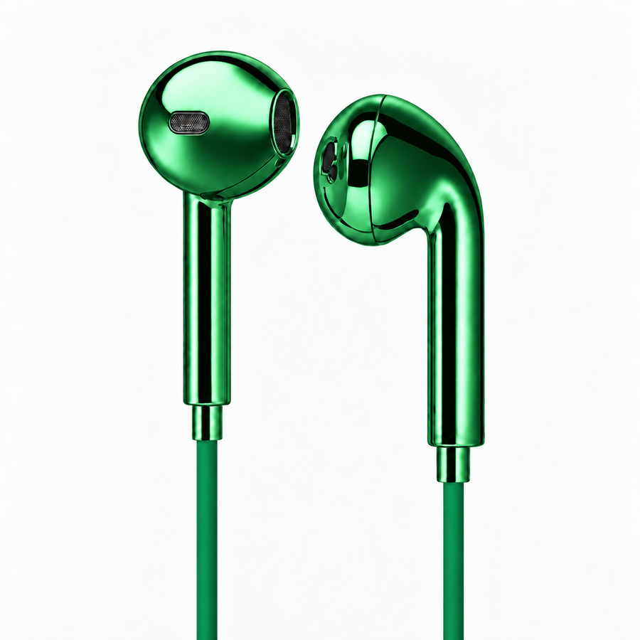 Chroms Pine Green chrome wired earbuds — green mirror finish