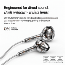 Phantom Clear Chroms wired earbuds with USB-C, Lightning and 3.5mm connectors