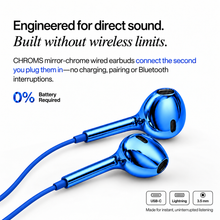 Blue Lagoon Chroms wired earbuds with USB-C, Lightning and 3.5mm connectors