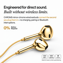 Gold Haze Chroms wired earbuds with USB-C, Lightning and 3.5mm connectors