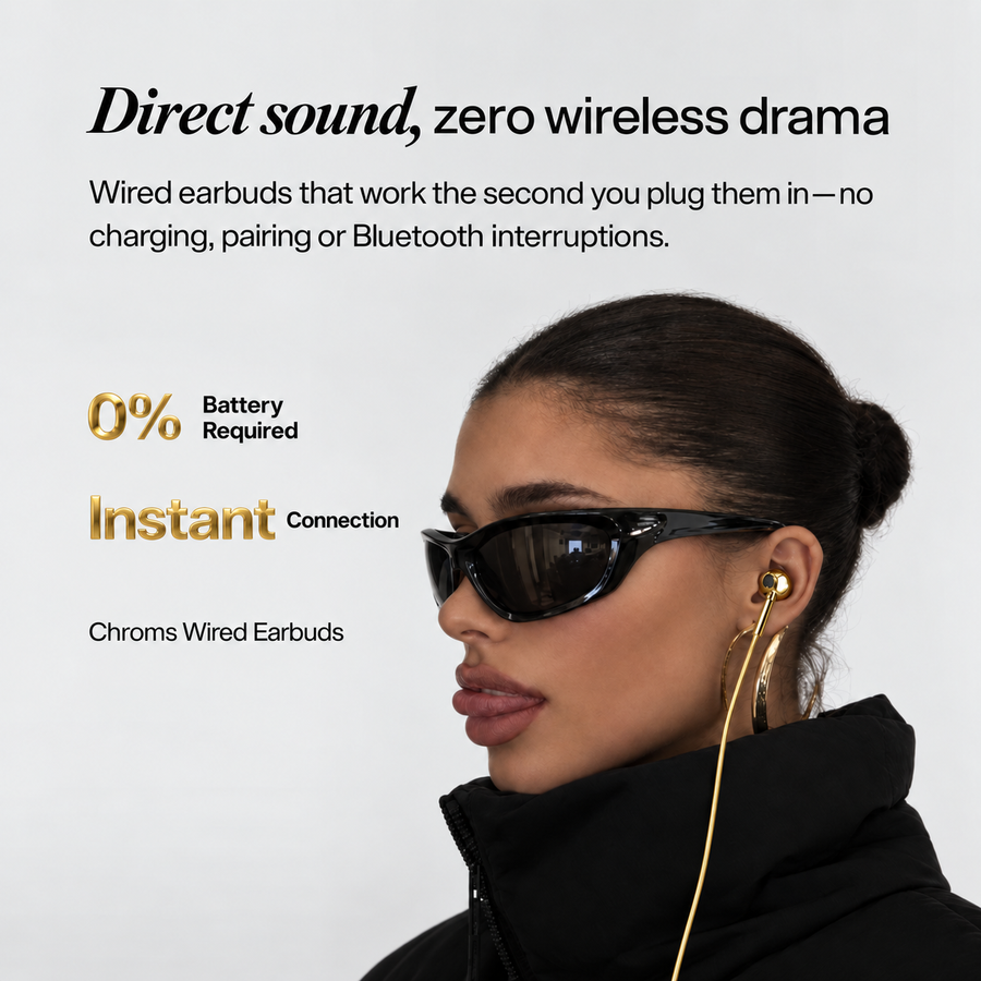 Gold Haze Chroms wired earbuds close-up on gold chrome housing