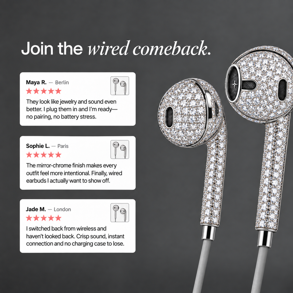 VVS Diamond Chroms wired earbuds lifestyle view