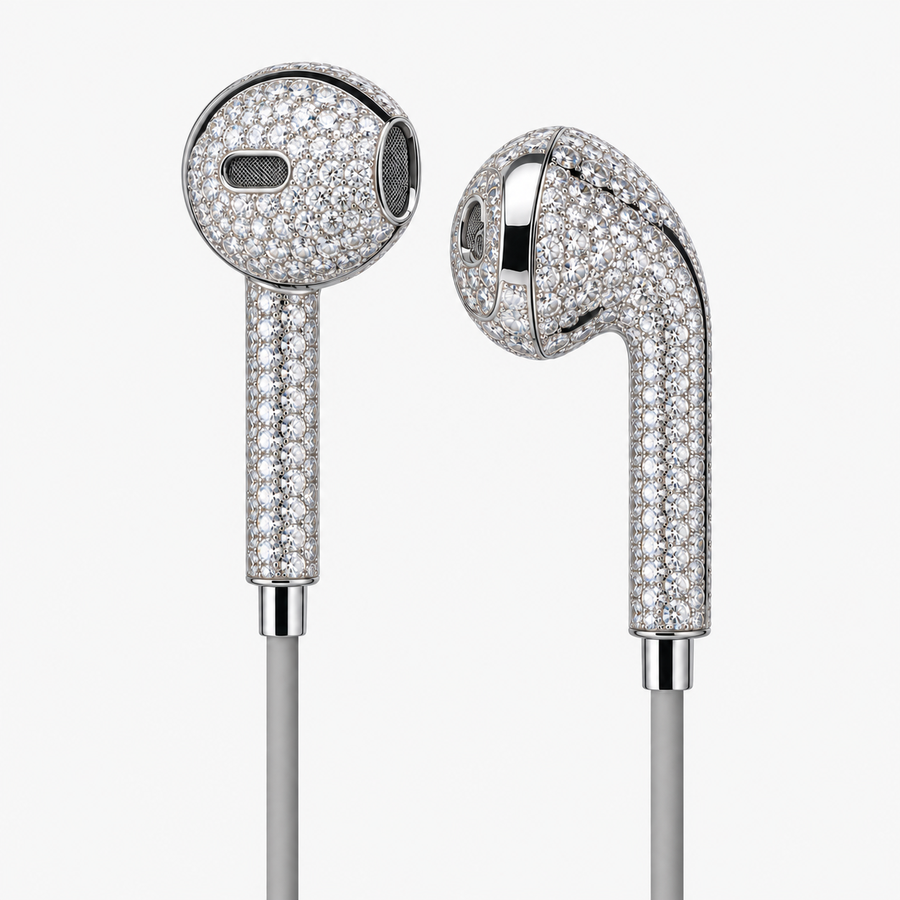 Chroms VVS Diamond iced-out chrome wired earbuds