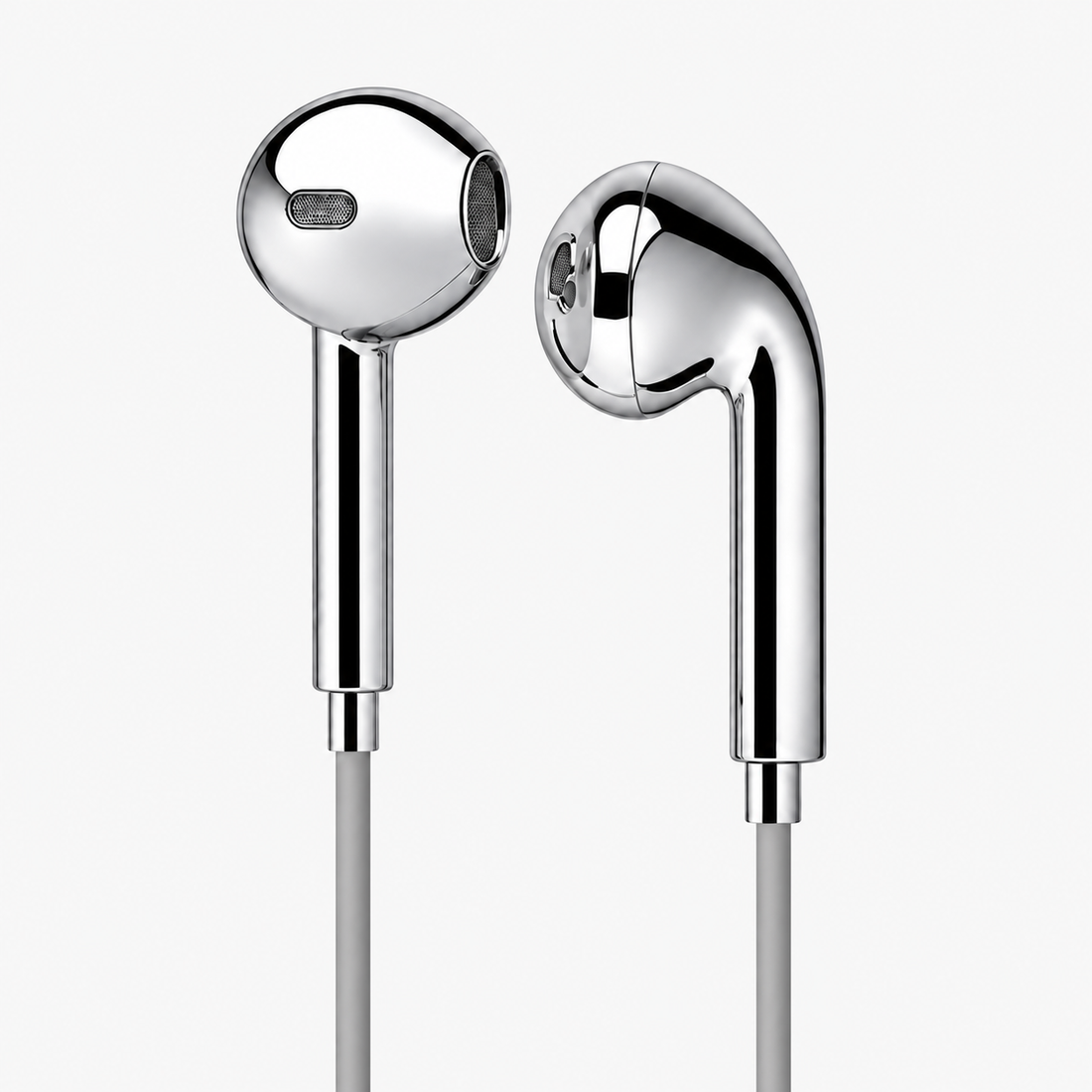 Chroms Platinum Frost chrome wired earbuds — silver mirror finish