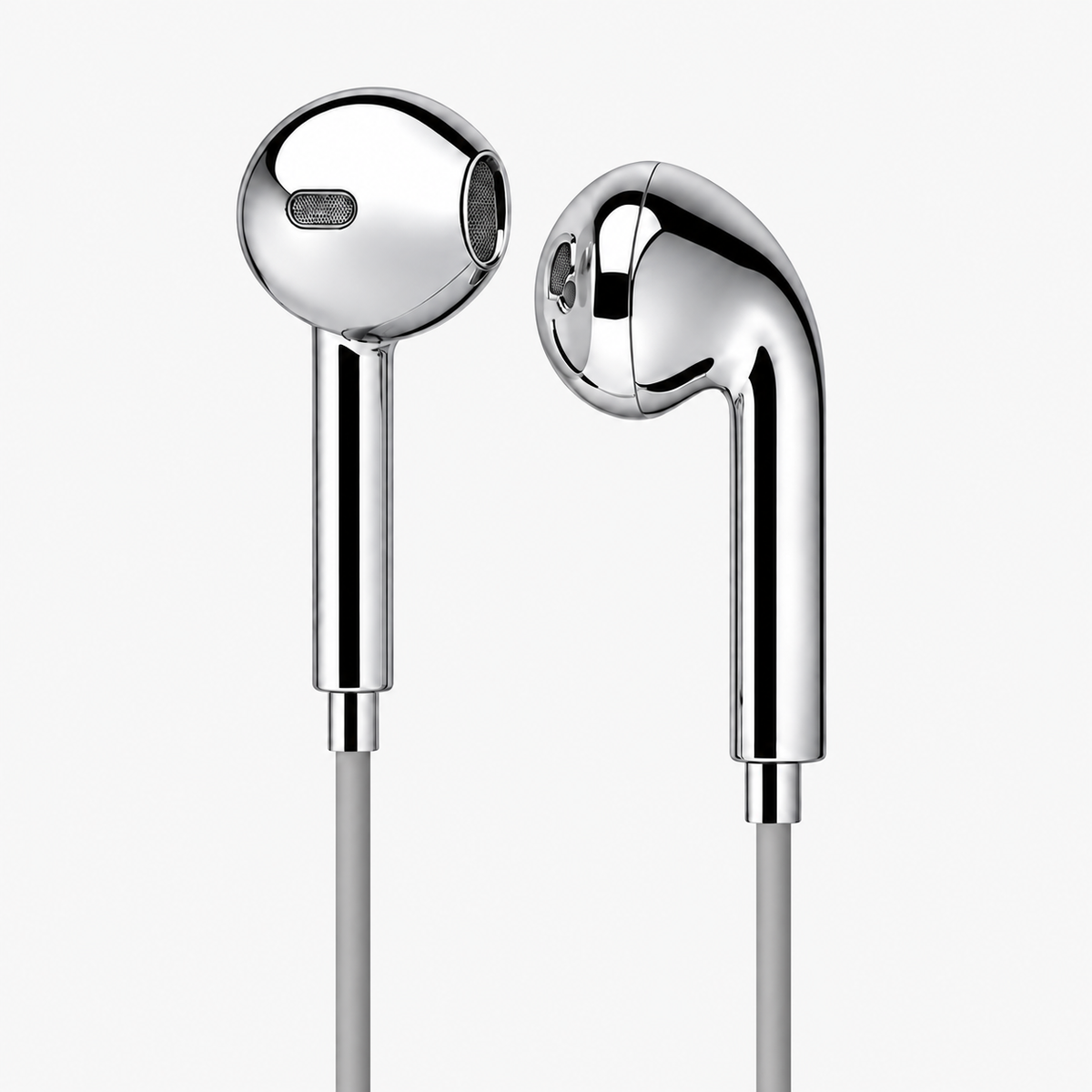 Chroms Platinum Frost chrome wired earbuds — silver mirror finish