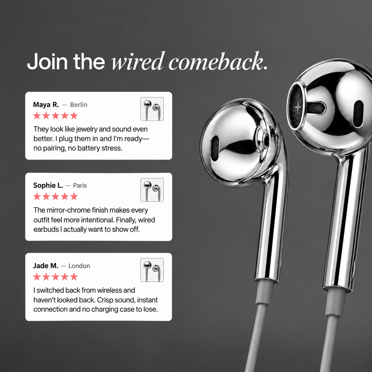 Platinum Frost Chroms wired earbuds lifestyle view
