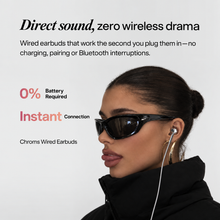 Platinum Frost Chroms wired earbuds close-up on silver chrome housing